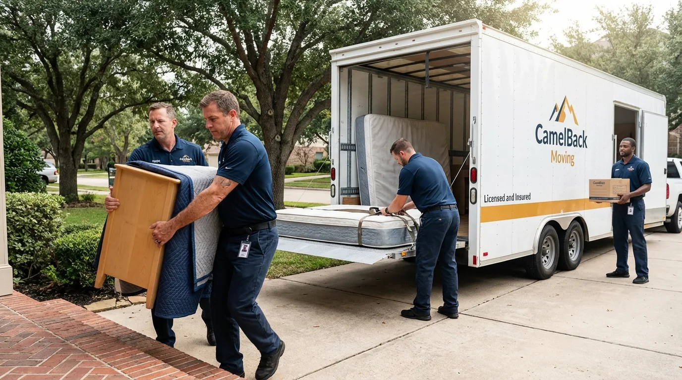 Crew loading residential truck for cross-state move from Wisconsin Dells, WI