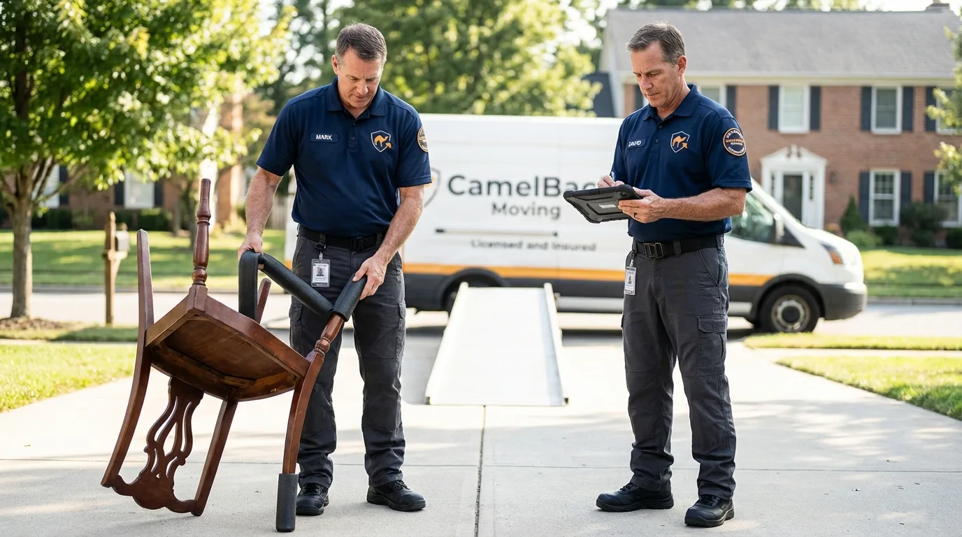 Movers inspecting furniture for damage prevention before loading in Wisconsin Dells, WI