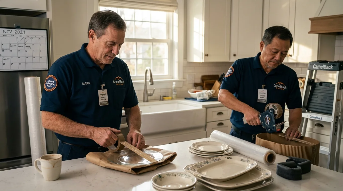 Professional crew packing kitchen dishware in Wisconsin Dells, WI